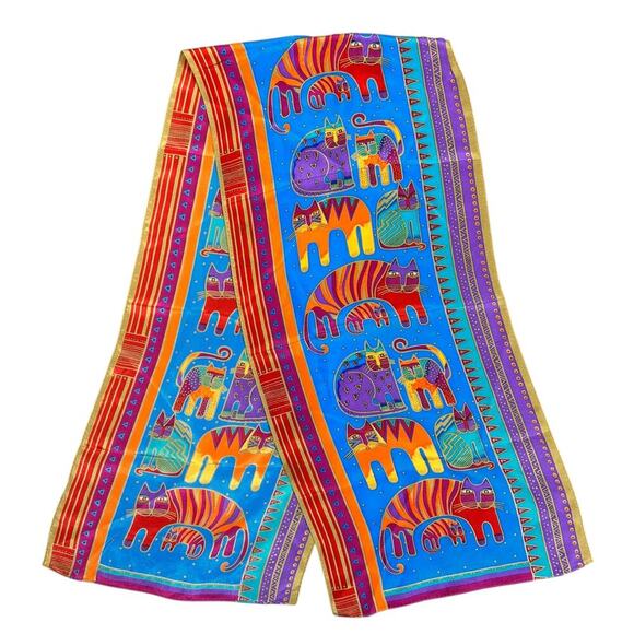Laurel Burch Cat Scarf Long Lightweight Rectangle Eclectic Retro Boho Accessory - Picture 2 of 9